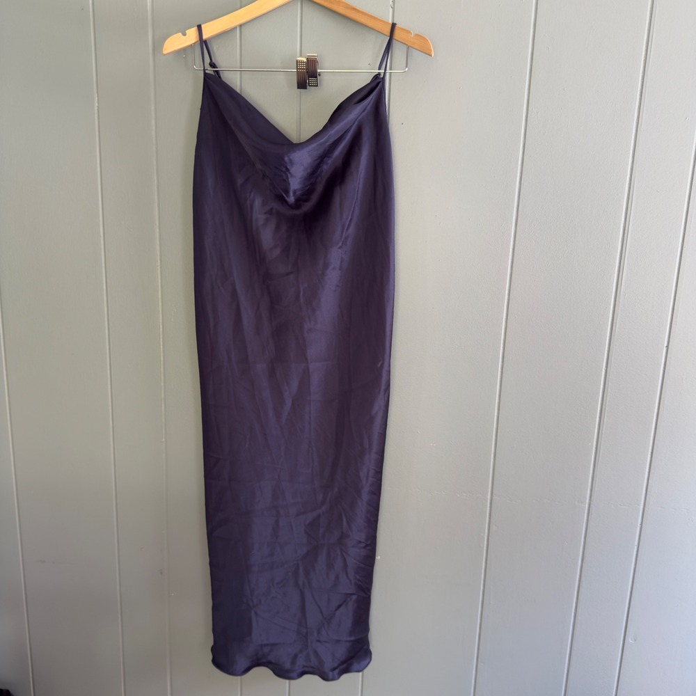 bebe Navy Satin Cowl Midi Slip Dress - Picture 12 of 12